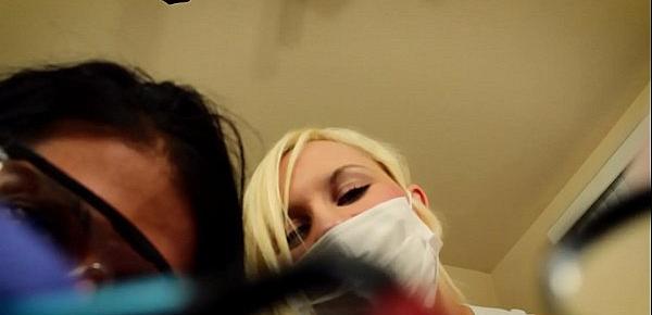  POV Double handjob Alexis Rain and Fifi Foxx dental assistants mask and gloves